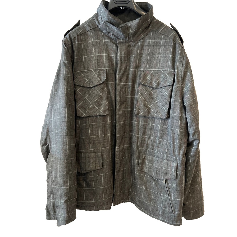Vintage Brooklyn Industries Men's XL Flannel‎ Lined Grey-Green Field Jacket
